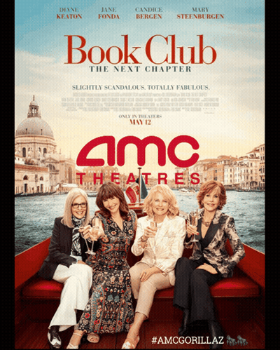 A Movie Poster For Book Club The Next Chapter Shows Four Women On A Boat GIF