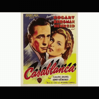 A Movie Poster For Casablanca Features A Man And Woman GIF