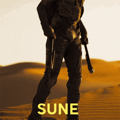 A Movie Poster For Dune Shows A Man Holding A Sword In The Desert GIF