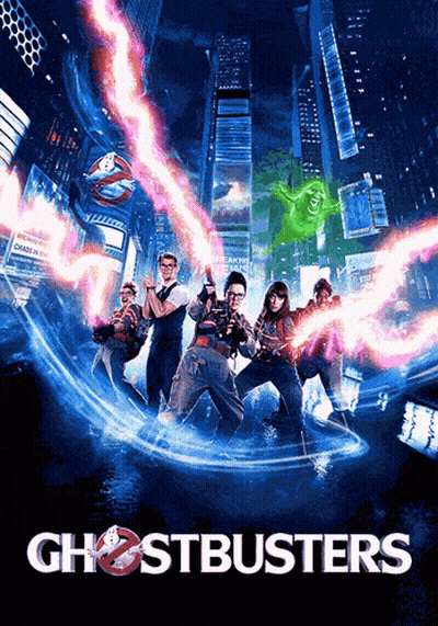 A Movie Poster For Ghostbusters Shows A Group Of People GIF