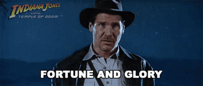 A Movie Poster For Indiana Jones And The Temple Of Doom Shows A Man In A Hat GIF