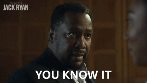 A Movie Poster For Jack Ryan Shows A Man In A Suit Saying You Know It GIF