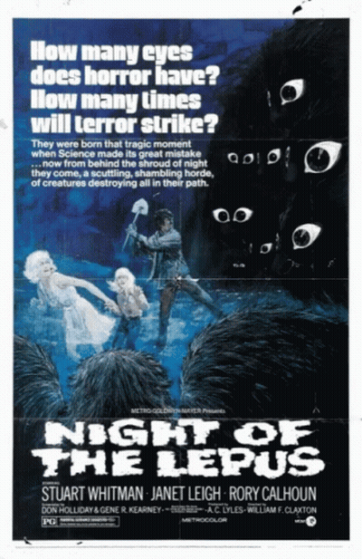 A Movie Poster For Night Of The Lepus Starring Stuart Whitman GIF
