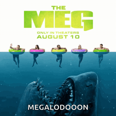 A Movie Poster For The Meg Shows A Shark Attacking People In Inner Tubes GIF