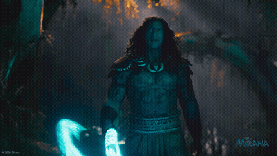 A Movie Poster For The Movie Moana Shows A Man With Long Hair GIF