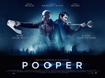 A Movie Poster For The Movie Pooper With Bruce Willis Joseph Gordon Levitt And Emily Blunt GIF
