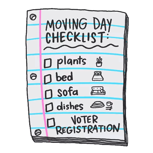 A Moving Day Checklist With Plants Bed Sofa Dishes And Voter Registration Sticker