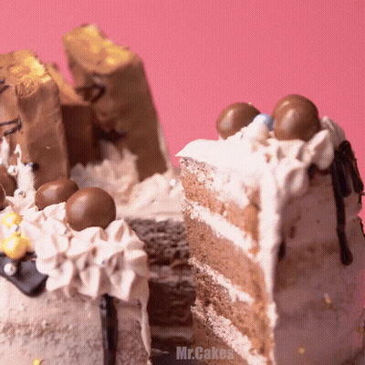 A Mr.cakes Cake With A Slice Taken Out GIF