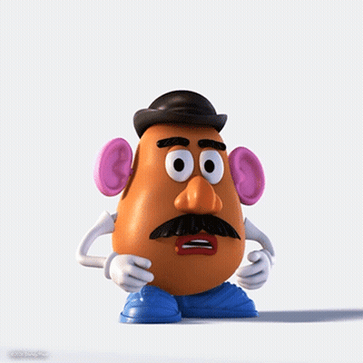 A Mr. Potato Head With A Hat And Ear Plugs GIF