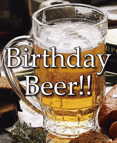 A Mug Of Beer With The Words Birthday Beer Written On It GIF