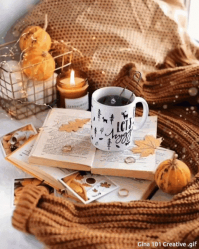 A Mug That Says Let 'S Go Wild Sits On Top Of A Pile Of Books GIF