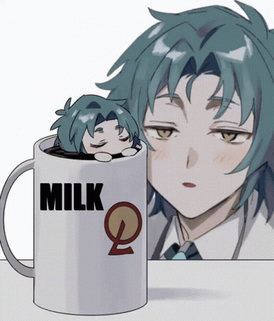 A Mug That Says Milk On It Next To A Man GIF