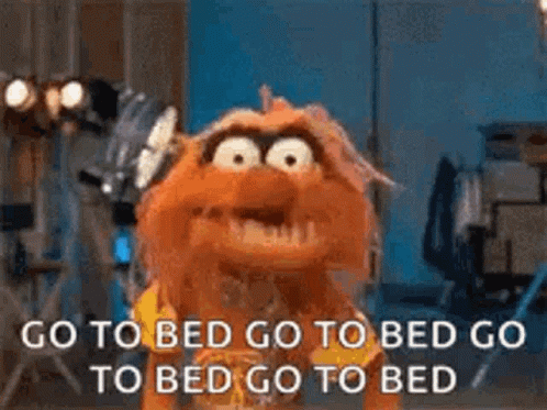 A Muppet From The Muppet Show Is Saying `` Go To Bed Go To Bed Go To Bed Go To Bed `` . GIF