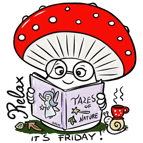 A Mushroom Reading A Book Called Tales Of Nature Sticker