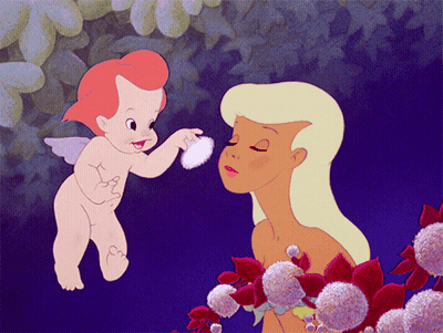 A Naked Cupid Is Giving A Flower To A Naked Mermaid GIF
