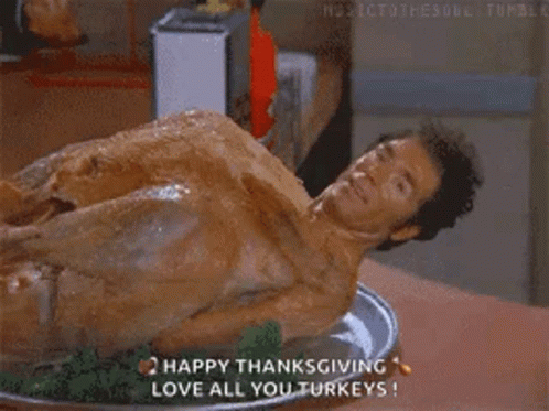 A Naked Man Is Laying On Top Of A Turkey On A Plate And Says Happy Thanksgiving Love All You Turkeys . GIF