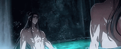 A Naked Man Is Standing In A Pool Of Water . GIF