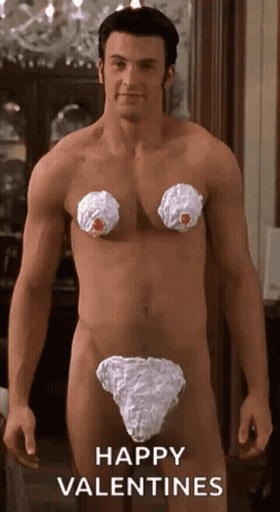 A Naked Man With Whipped Cream On His Breasts And A Happy Valentines Message GIF