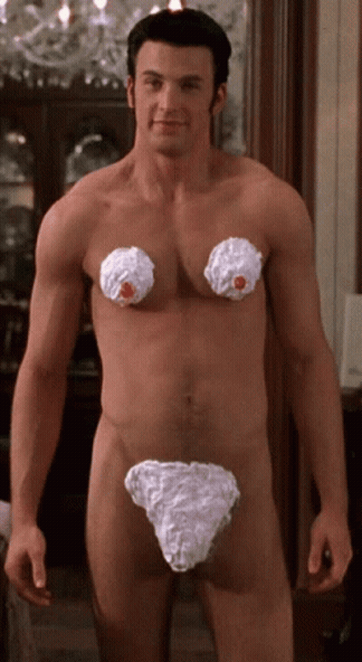 A Naked Man With Whipped Cream On His Chest GIF