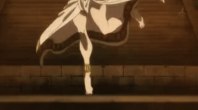 A Naked Woman Is Dancing On A Wooden Staircase . GIF