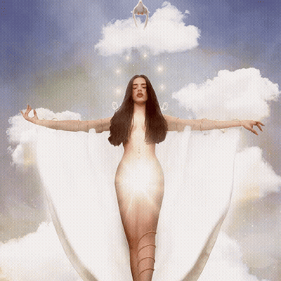 A Naked Woman Stands In Front Of A Cloudy Sky GIF