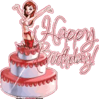 A Naked Woman Stands On Top Of A Birthday Cake Sticker