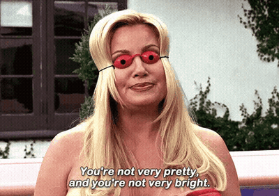 A Naked Woman Wearing Red Glasses Says You 'Re Not Very Pretty And You 'Re Not Very Bright GIF