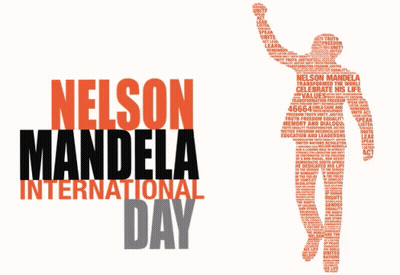 A Nelson Mandela International Day Poster With A Silhouette Of A Man GIF