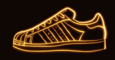 A Neon Drawing Of A Shoe With The Word Adidas On It GIF