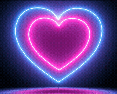 A Neon Heart Is Glowing In The Dark On A Dark Background GIF