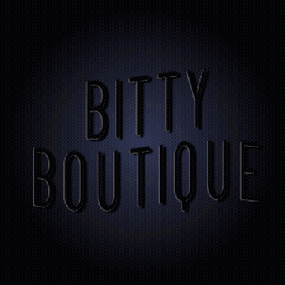 A Neon Sign For The Bitty Boutique Is Lit Up In Blue And Pink GIF