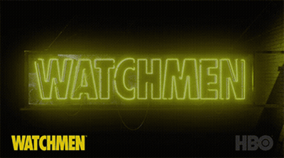 A Neon Sign For Watchmen Is Lit Up In Yellow GIF