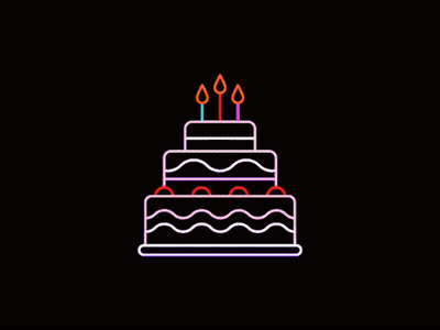 A Neon Sign Of A Birthday Cake With Three Candles On Top GIF