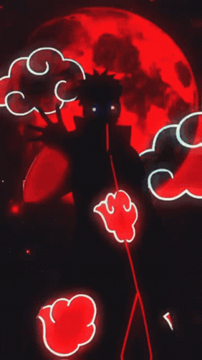 A Neon Sign Of A Person In Front Of A Red Moon GIF