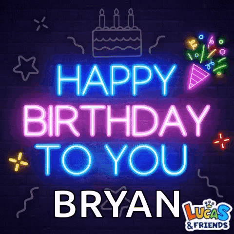 Happy Birthday Bryan Neon Sign GIF