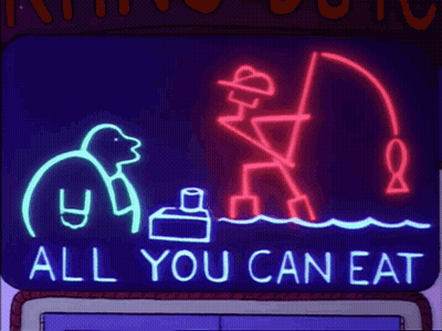 A Neon Sign That Says " All You Can Eat " On It GIF