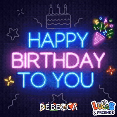 A Neon Sign That Says `` Happy Birthday To You '' With A Cake And Candles . GIF