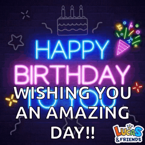 A Neon Sign That Says Happy Birthday Wishing You An Amazing Day ! GIF
