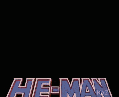 A Neon Sign That Says He Man Masters Of The Universe On It GIF