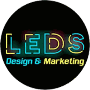 A Neon Sign That Says Leds Design & Marketing On It Sticker