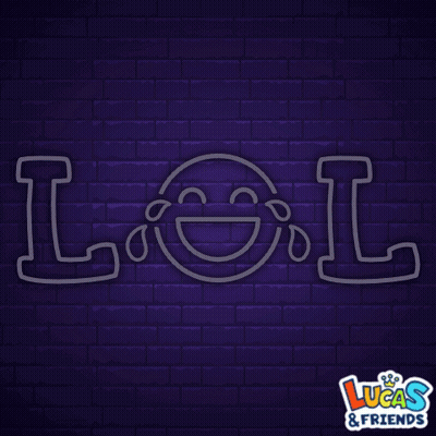 A Neon Sign That Says Lol With A Smiling Face GIF