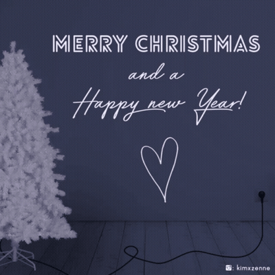 A Neon Sign That Says Merry Christmas And A Happy New Year With A Christmas Tree In The Background GIF
