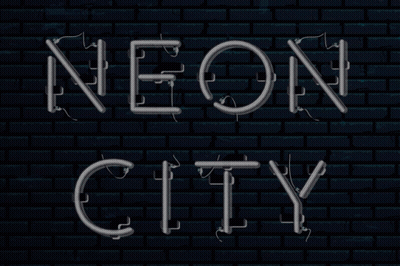 A Neon Sign That Says Neon City On A Dark Brick Wall GIF