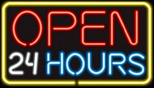 Neon Sign Saying Open 24 Hours GIF
