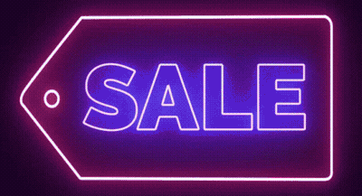 A Neon Sign That Says Sale On A Blue Background GIF