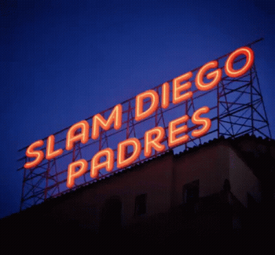 A Neon Sign That Says Slam Diego Padres GIF