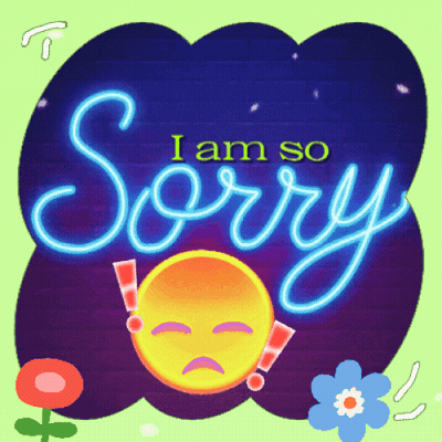 A Neon Sign That Says Sorry With A Sad Face GIF