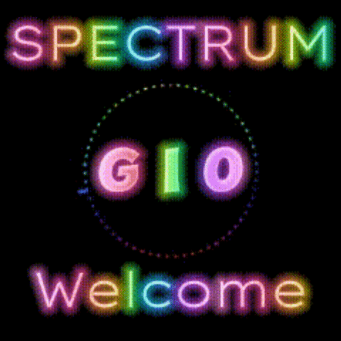 A Neon Sign That Says Spectrum Welcome On It GIF