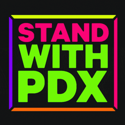 A Neon Sign That Says Stand With Pdx On A Black Background GIF