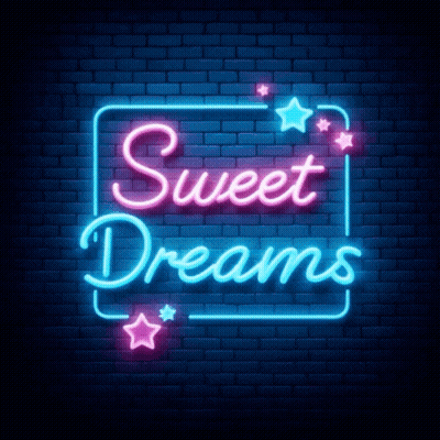 A Neon Sign That Says Sweet Dreams On A Dark Brick Wall GIF